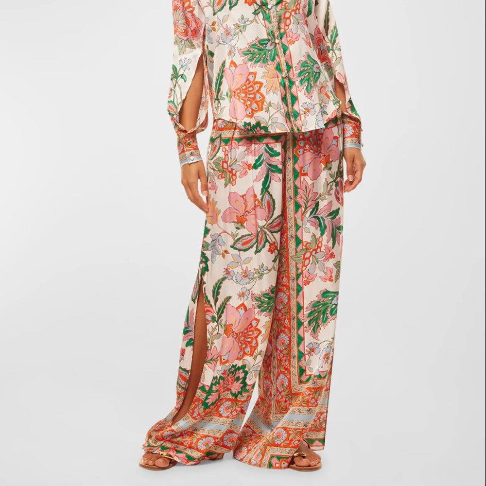 MISA Los Angeles Selena Floral Slit-Cuff Wide-Leg Pants
